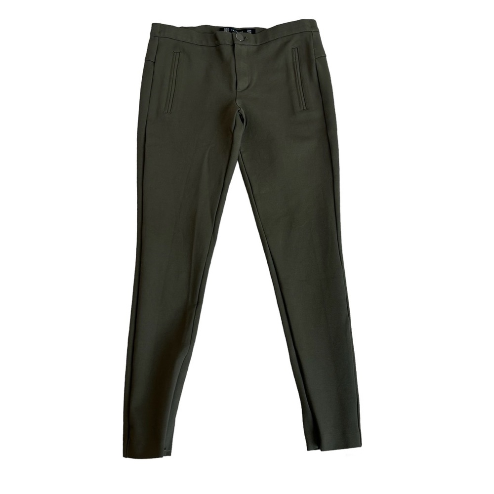 Zara dark olive green leggings zippered ankles Sz M